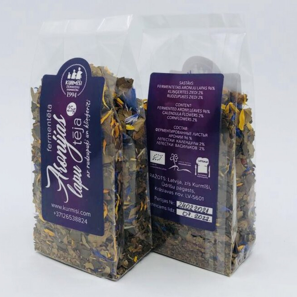 Fermentētu aronijas lapu tēja ar rudzupuķēm un kliņģerītēm (beramā),  bioloģiska 25g