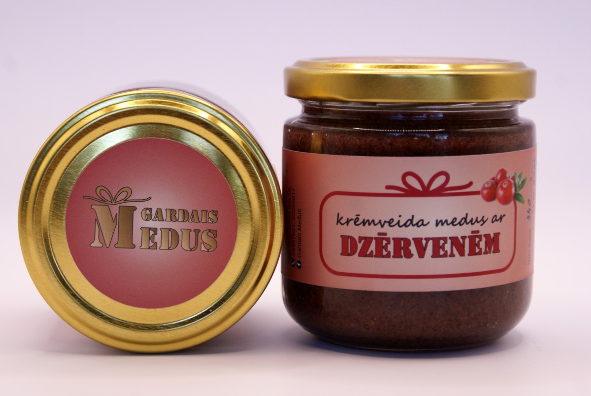 Kreminis medus su spanguolėmis 230g